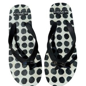 Coach New York Black and White Polka Dot Wedge Sandals 6B EUC